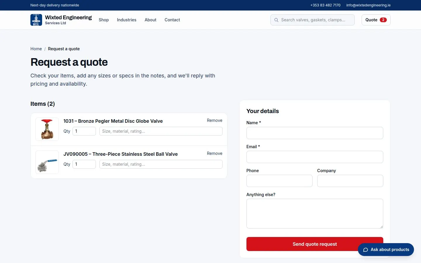 A quote basket instead of a checkout